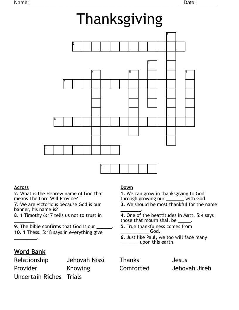 Thanksgiving Crossword