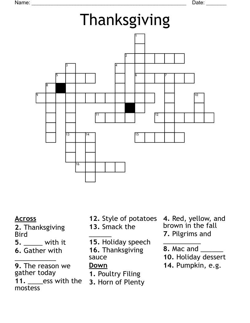 Thanksgiving Crossword