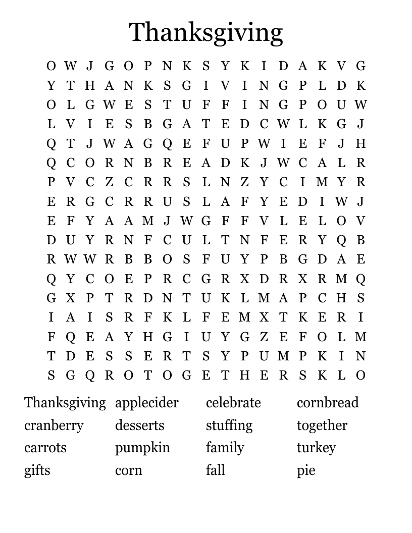 Thanksgiving Word Search