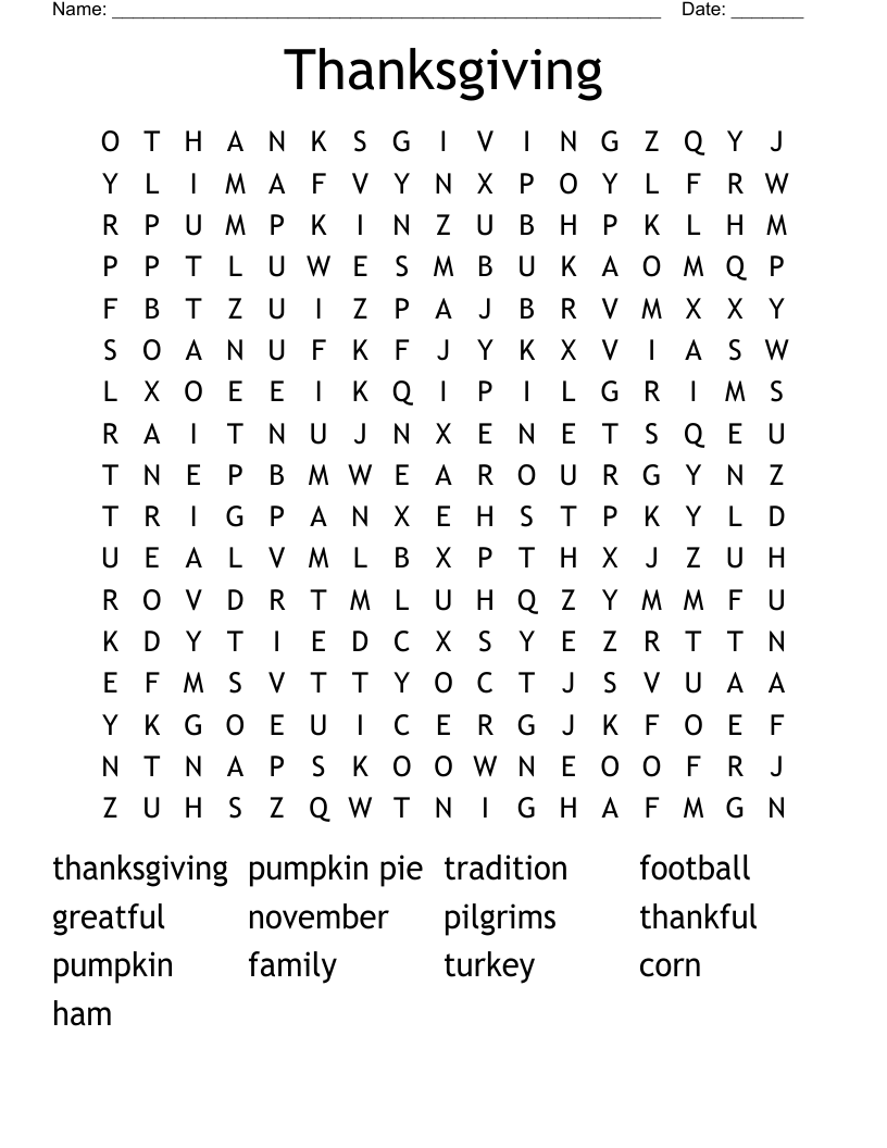 Thanksgiving Word Search