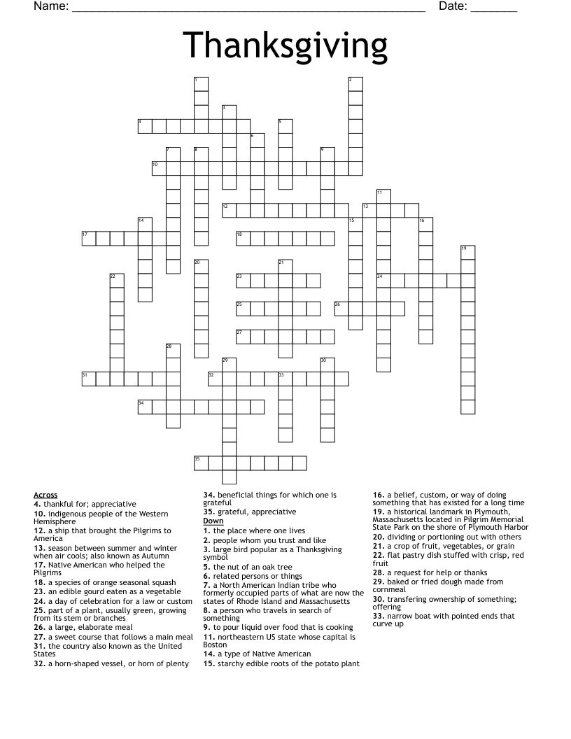 Thanksgiving Crossword