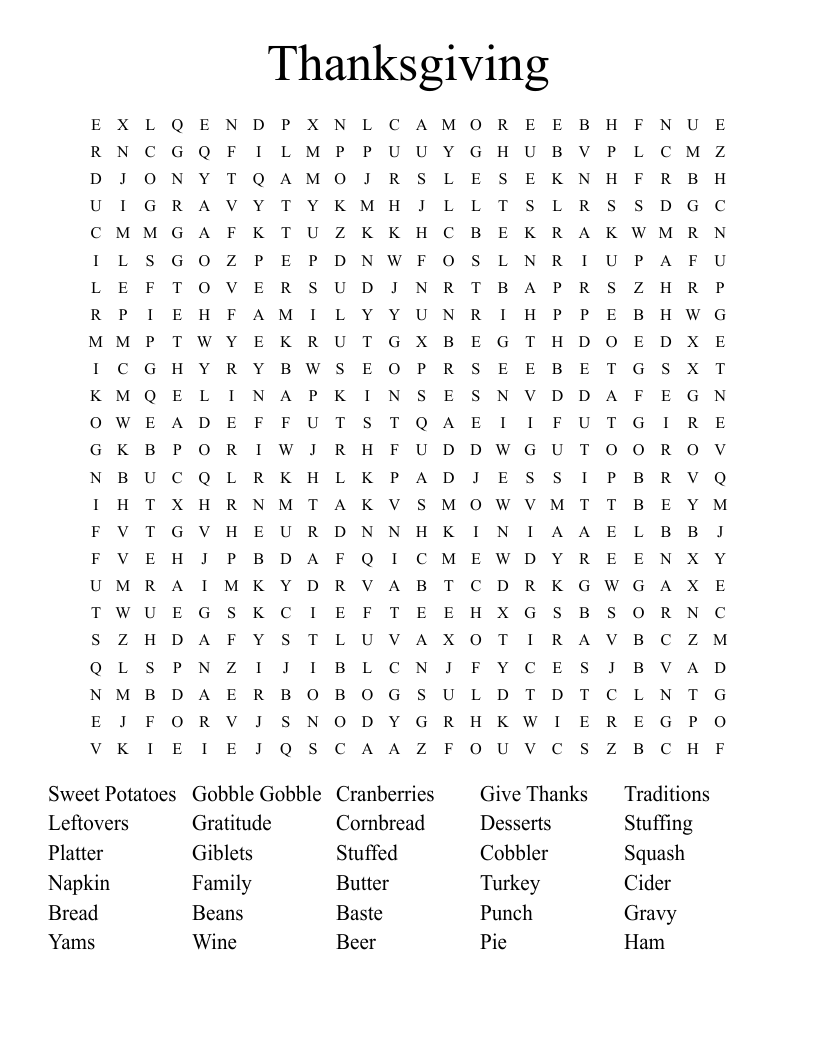 Thanksgiving Word Search
