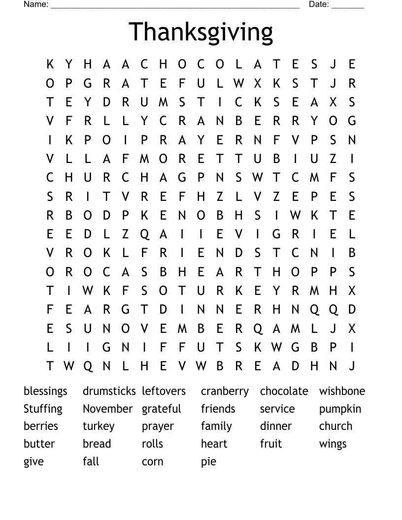 Thanksgiving Word Search