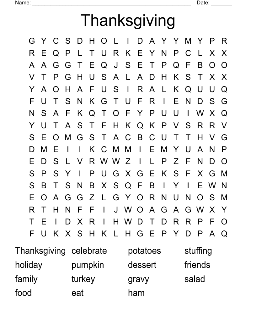 Thanksgiving Word Search
