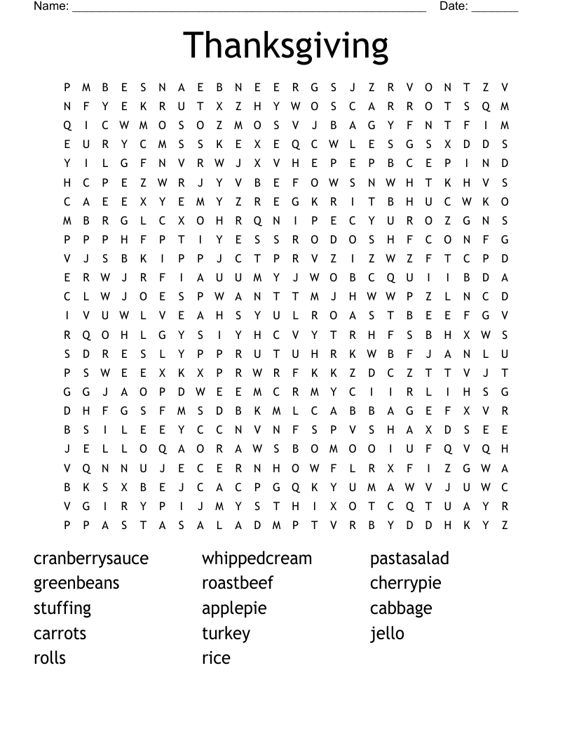 Thanksgiving Word Search