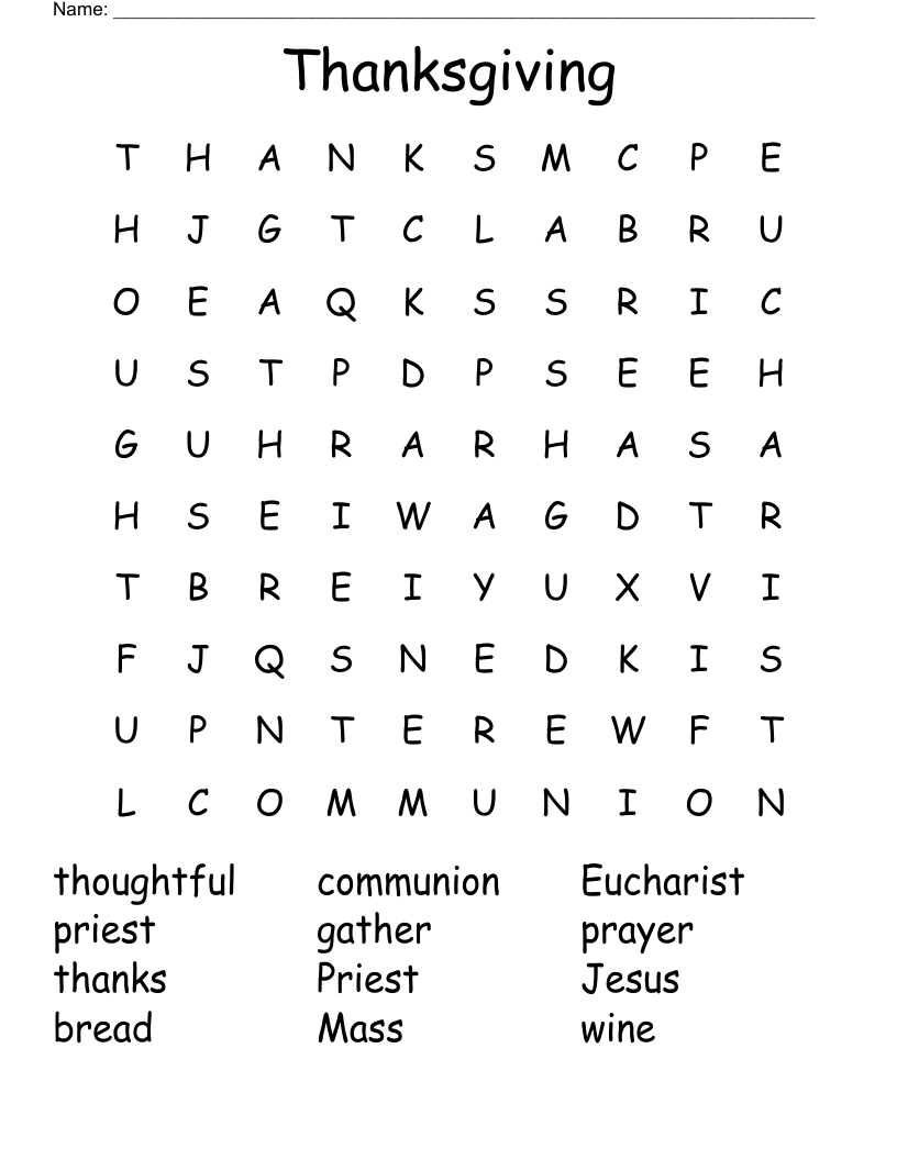 Thanksgiving Word Search