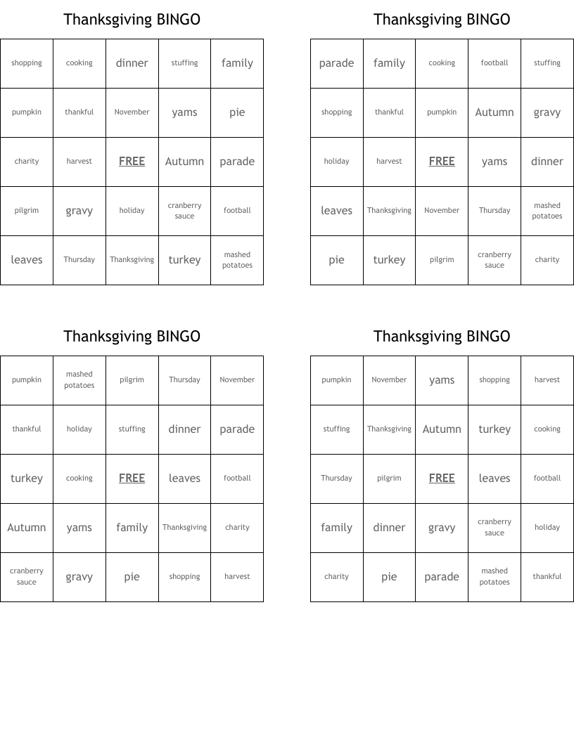 Thanksgiving BINGO