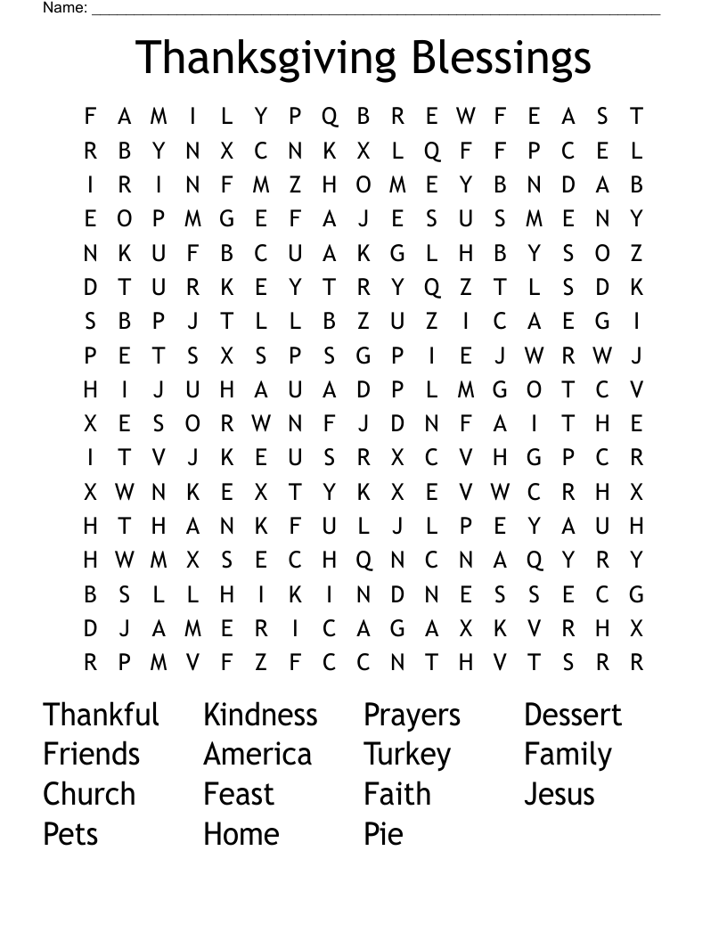 Thanksgiving Blessings Word Search