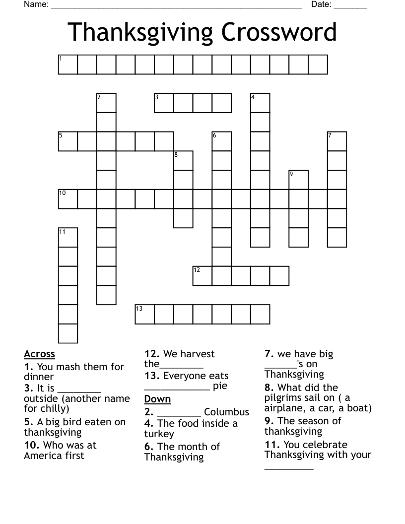 Thanksgiving Crossword