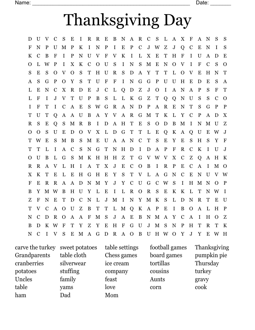 Thanksgiving Day Word Search