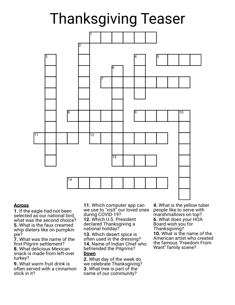 Thanksgiving Teaser Crossword