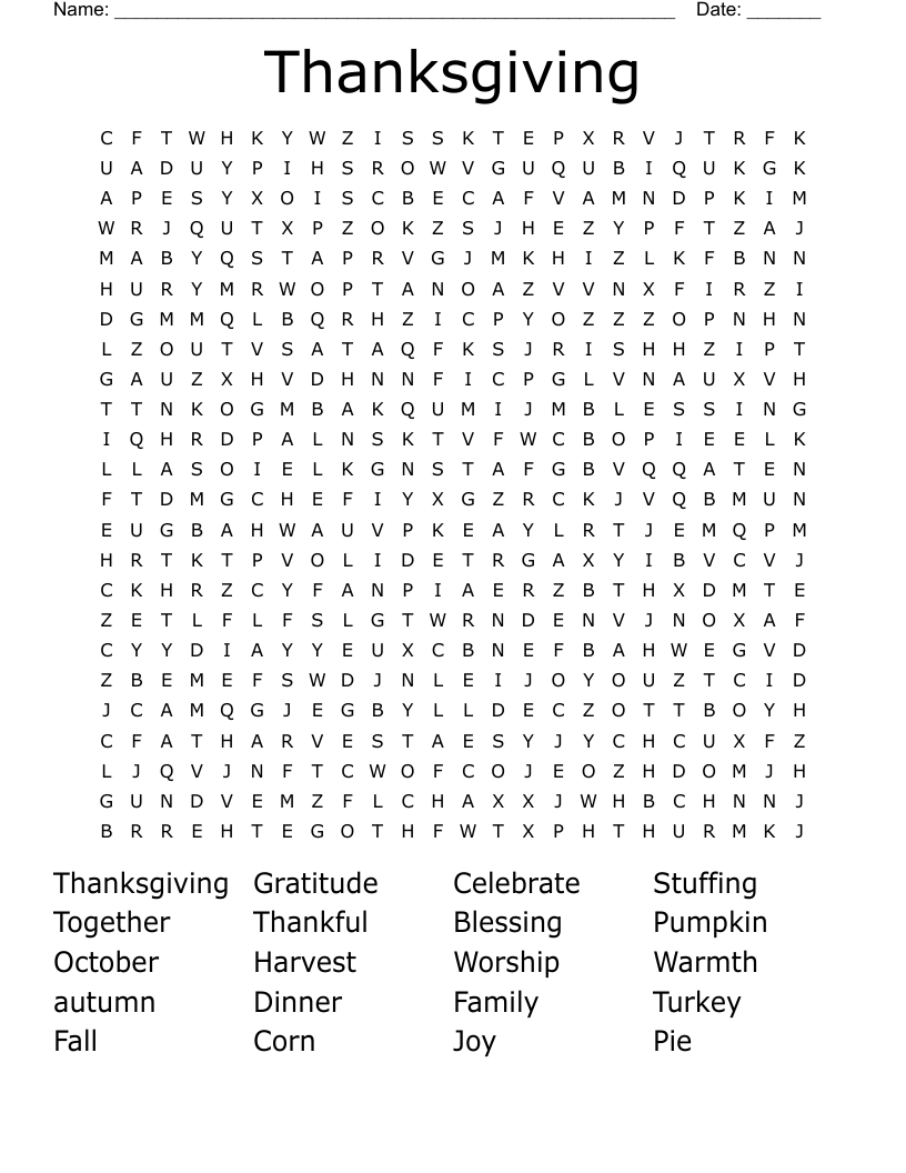 Thanksgiving  Word Search