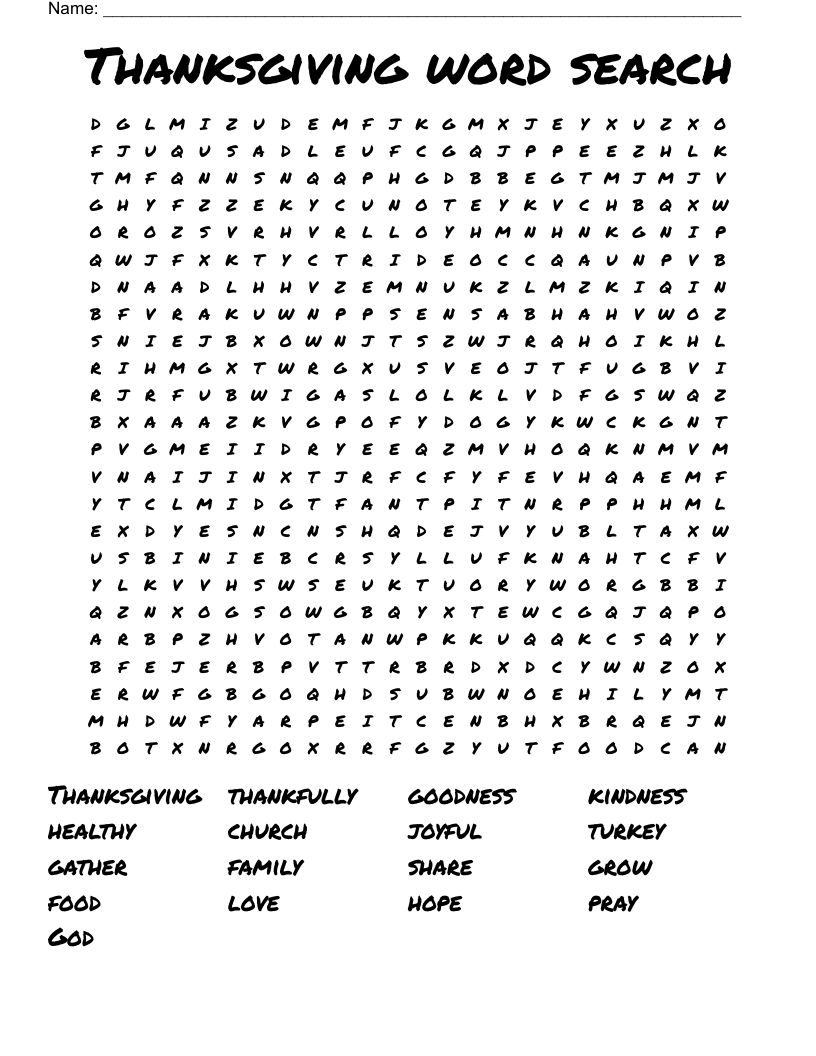 Thanksgiving word search
