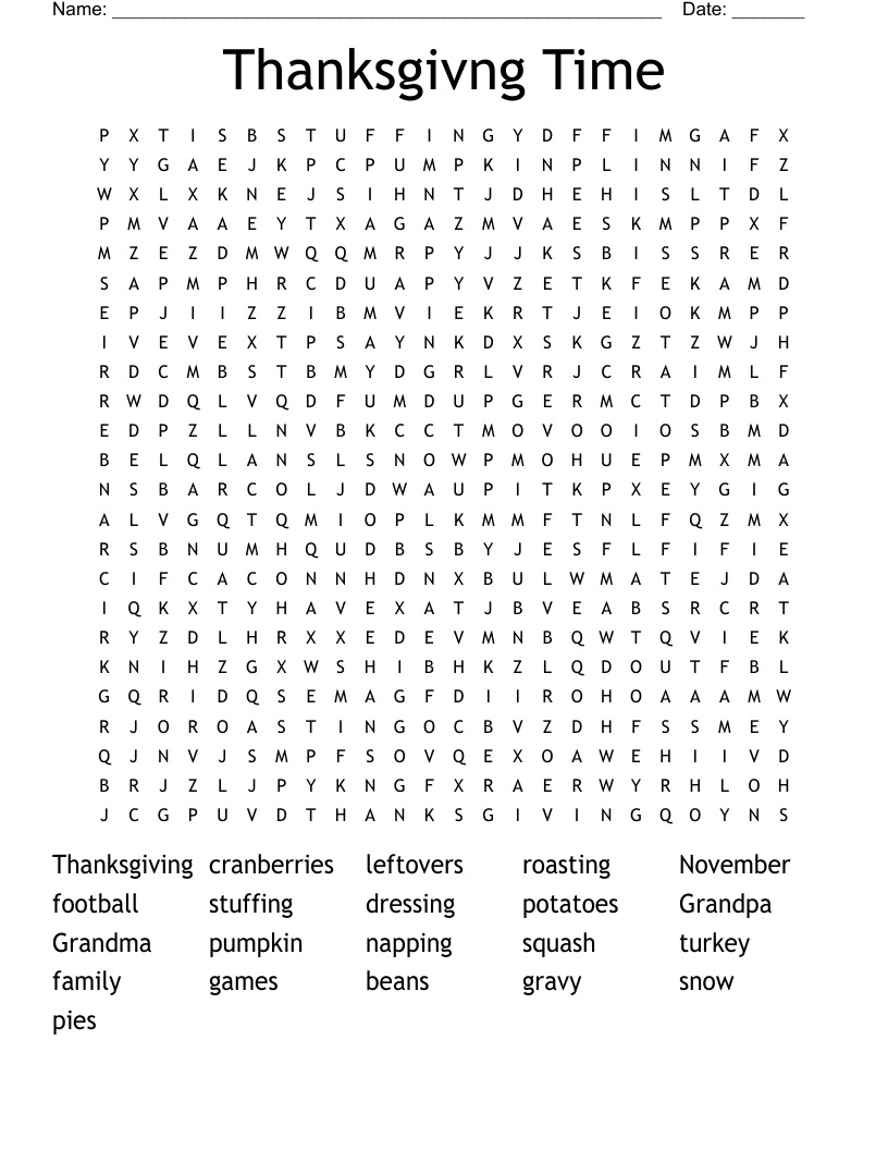 Thanksgivng Time Word Search