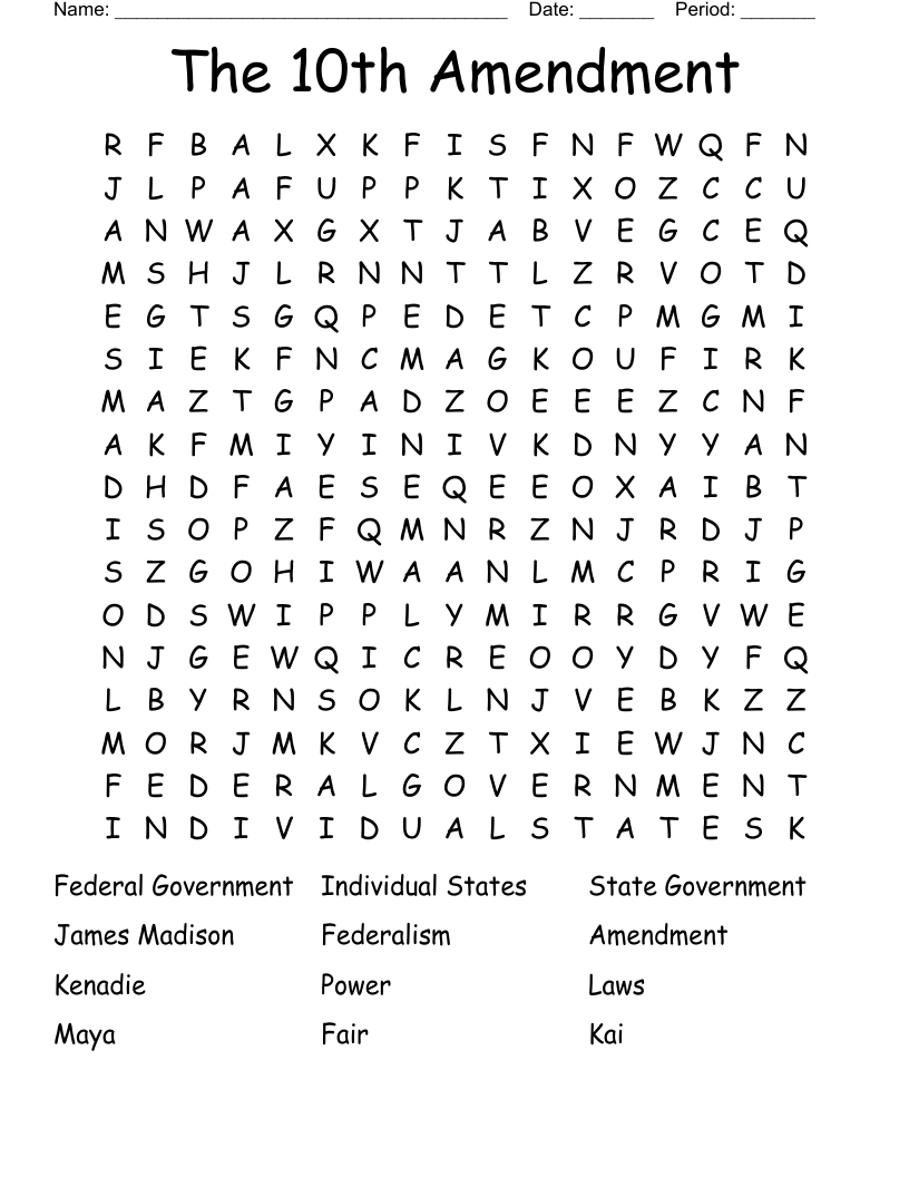 The 10th Amendment  Word Search