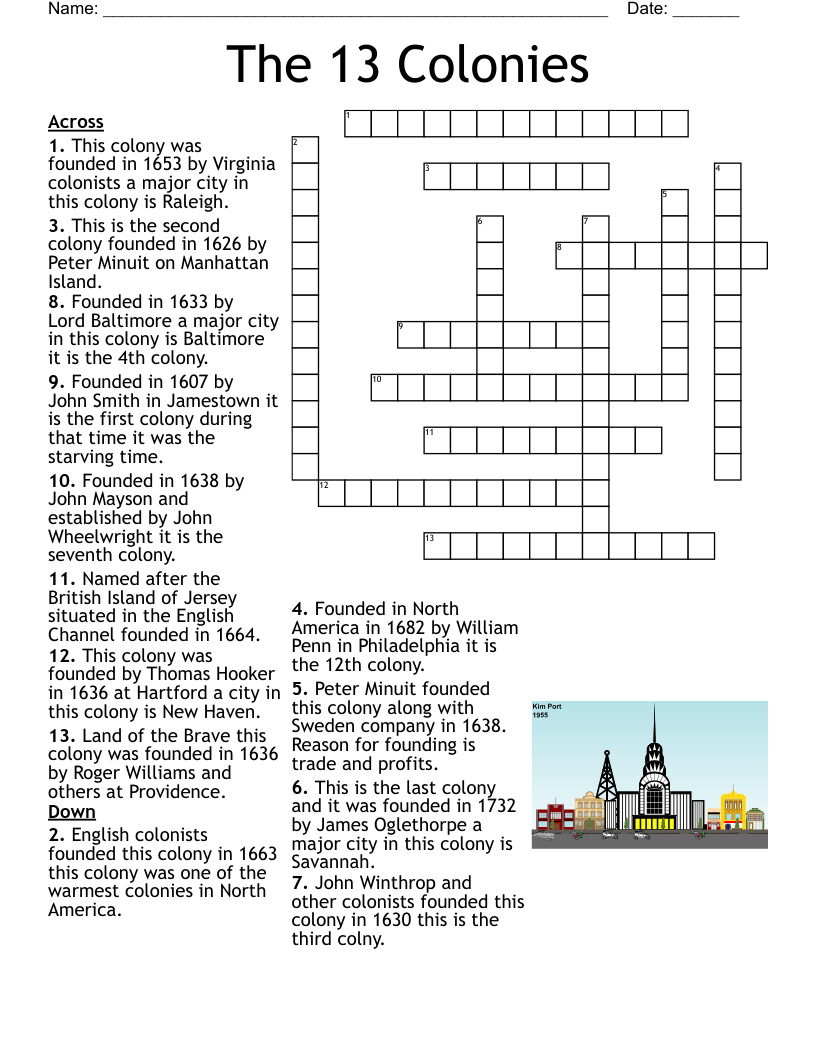 The 13 Colonies Crossword