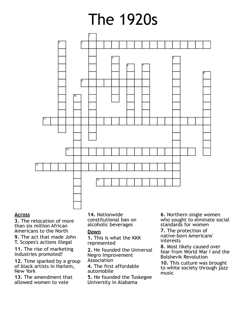 Roaring 20s Crossword Puzzle WordMint