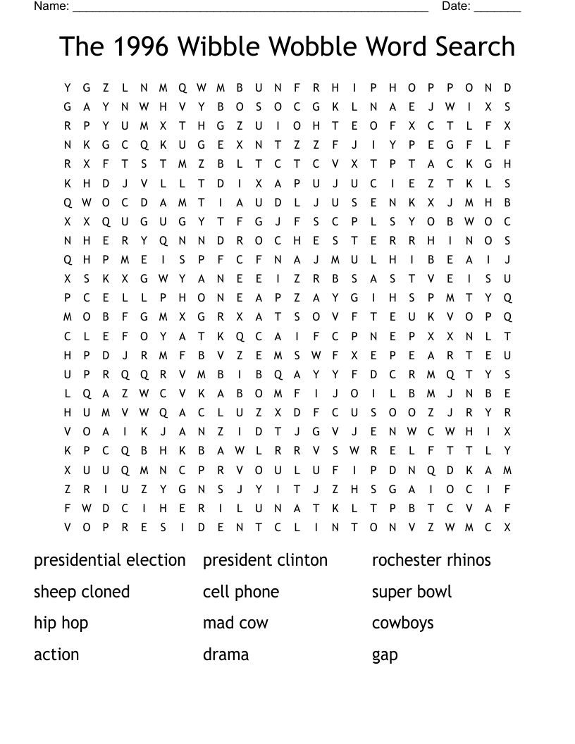 The 1996 Wibble Wobble Word Search