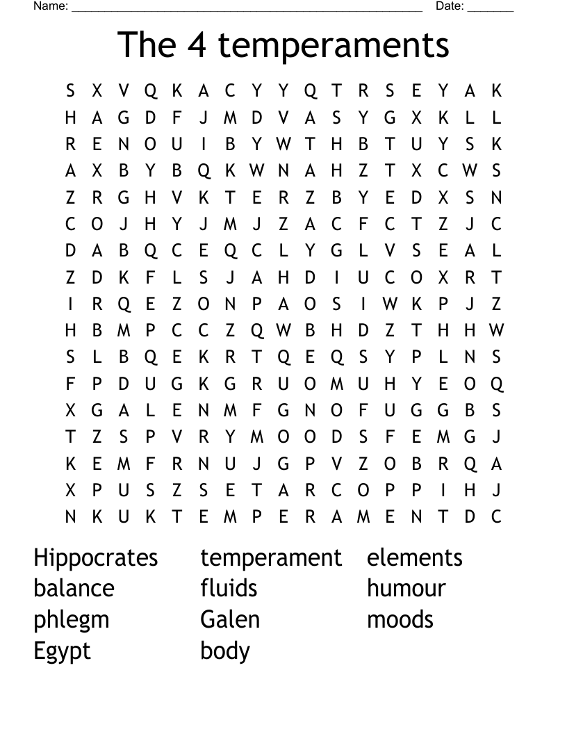 The 4 temperaments Word Search