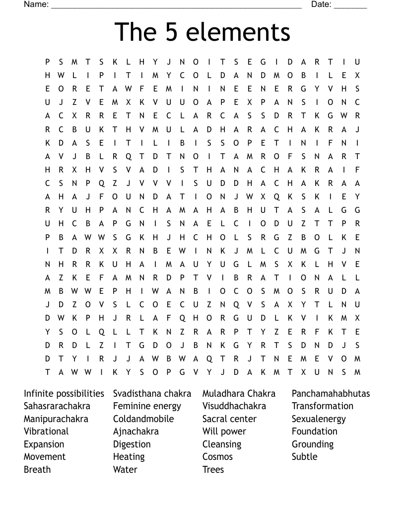 The 5 elements  Word Search
