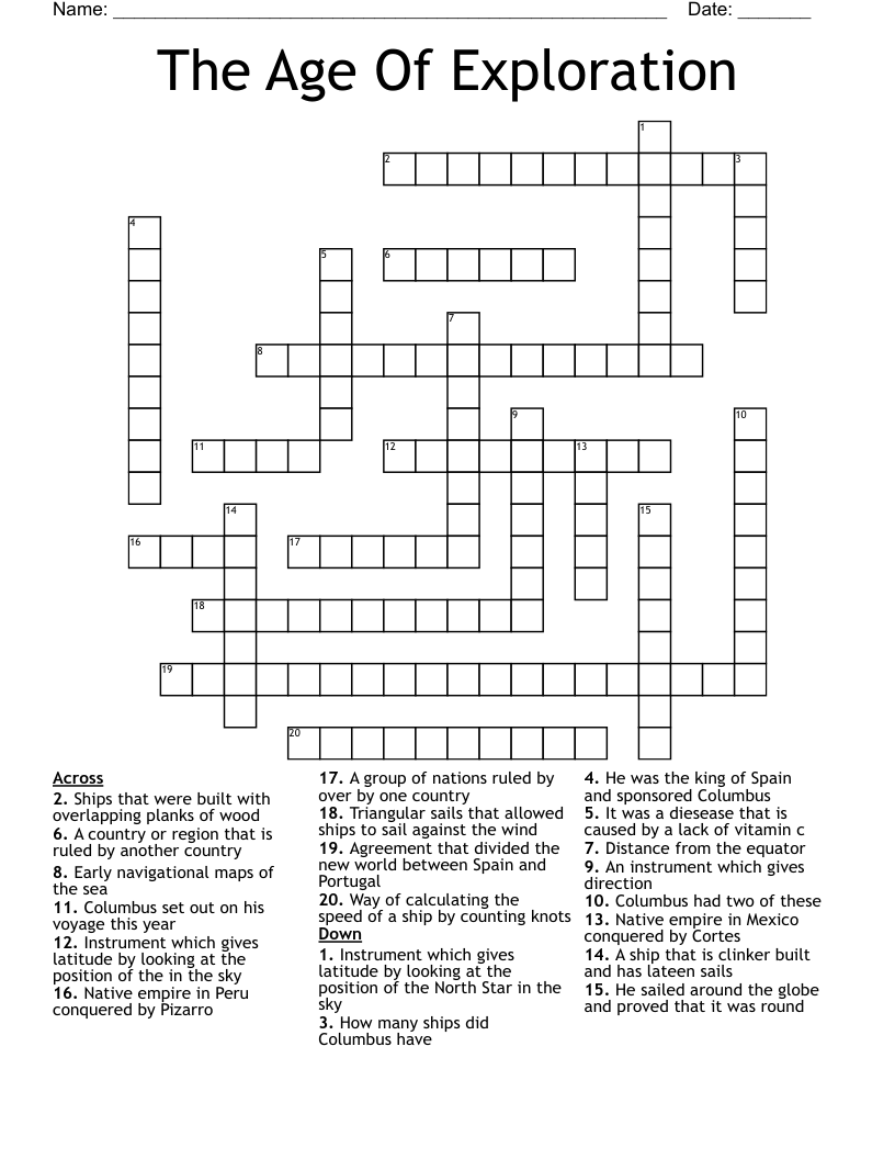The Age Of Exploration Crossword WordMint