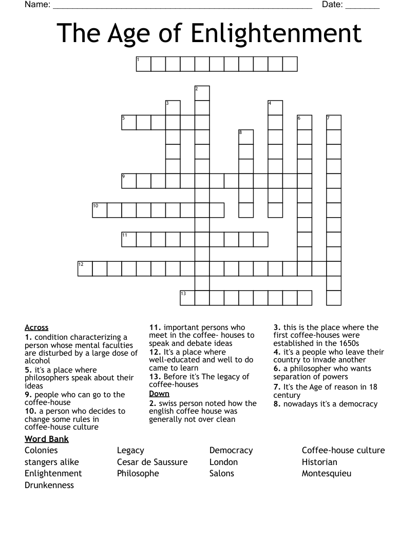 The Age Of Enlightenment Crossword WordMint