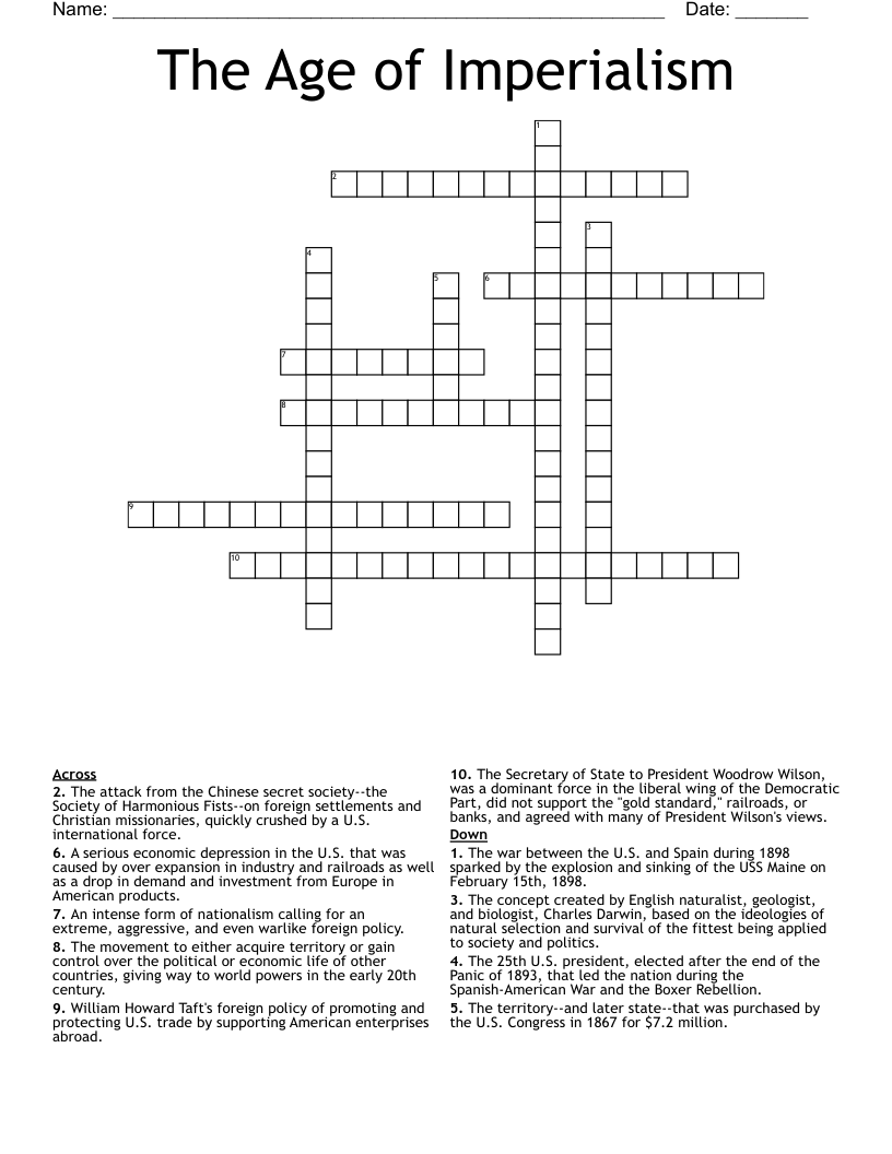 The Age Of Imperialism Crossword WordMint