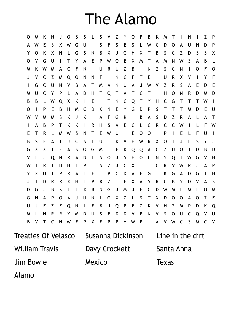 The Alamo Word Search WordMint