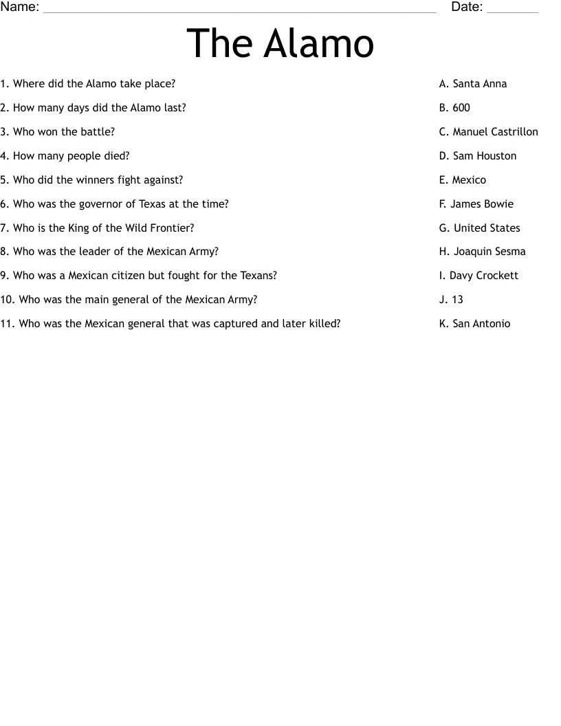 The Alamo Worksheet - WordMint