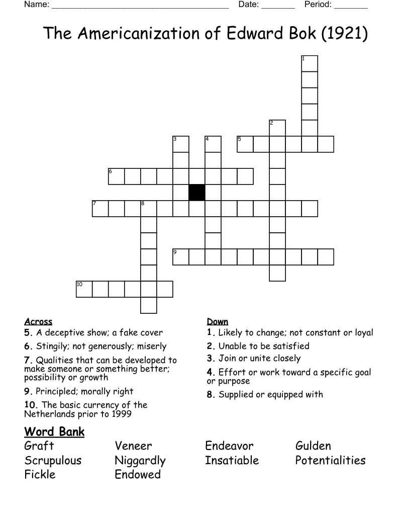 The Americanization of Edward Bok (1921) Crossword