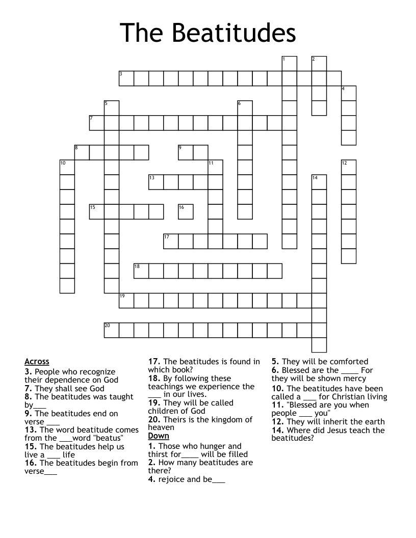 The Beatitudes Crossword WordMint