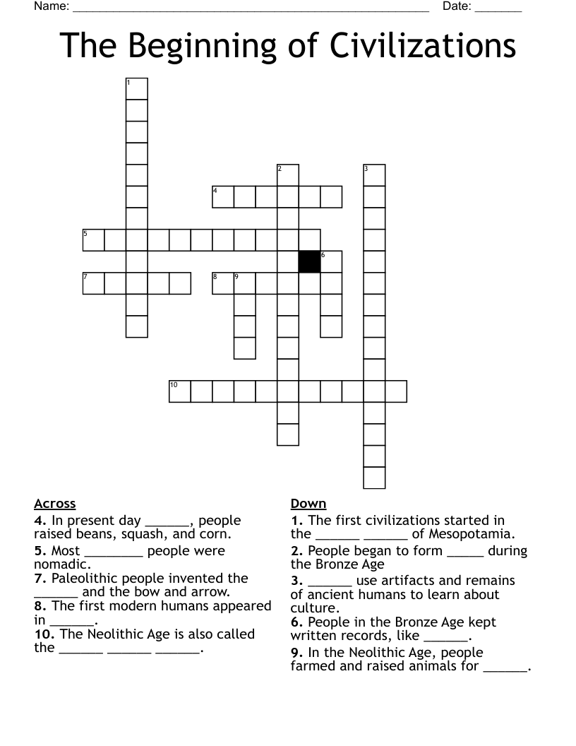 The Beginning of Civilizations Crossword - WordMint