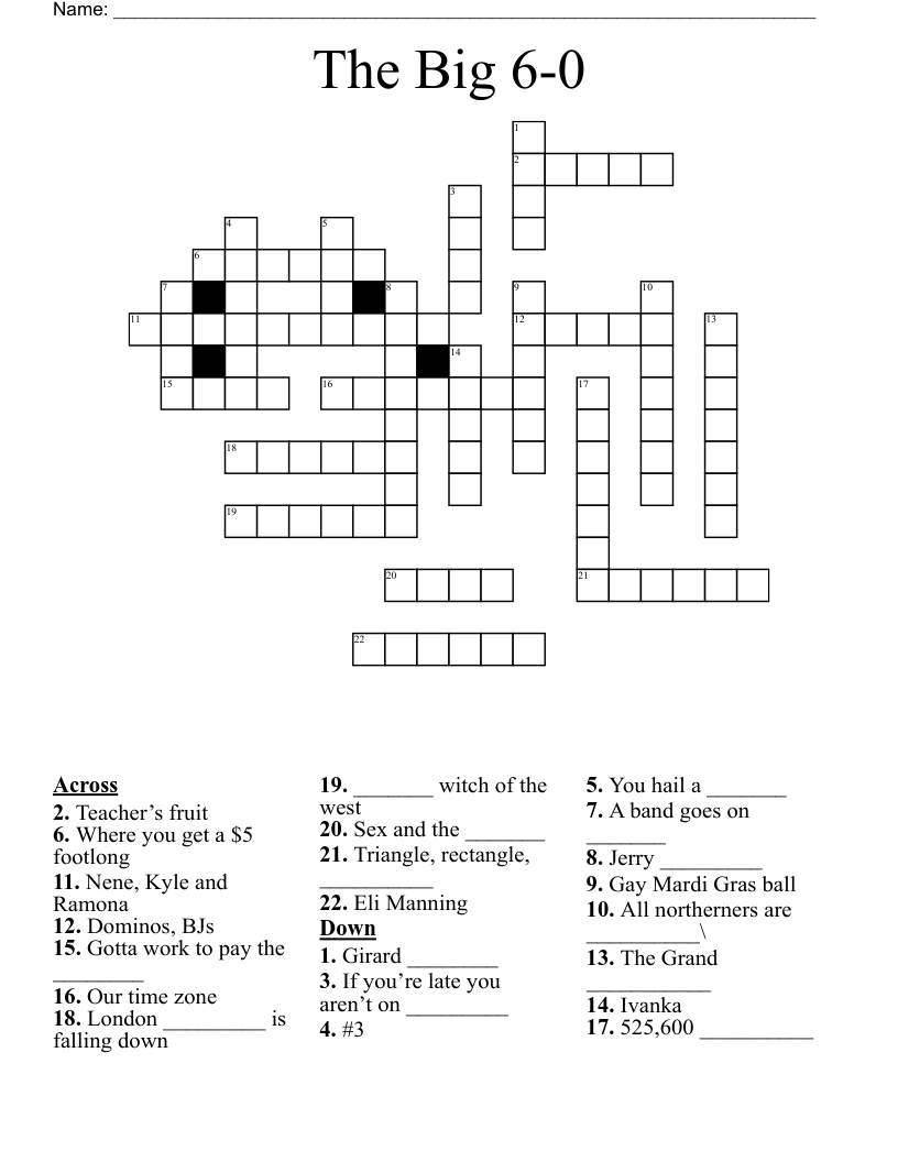 The Big 6-0 Crossword