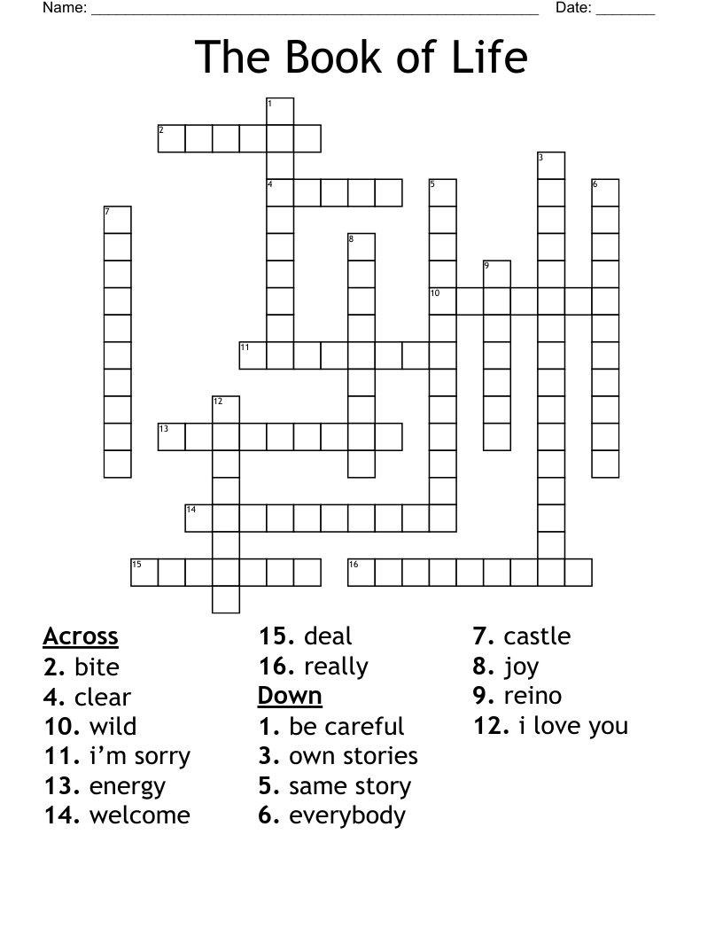 The Book of Life Crossword