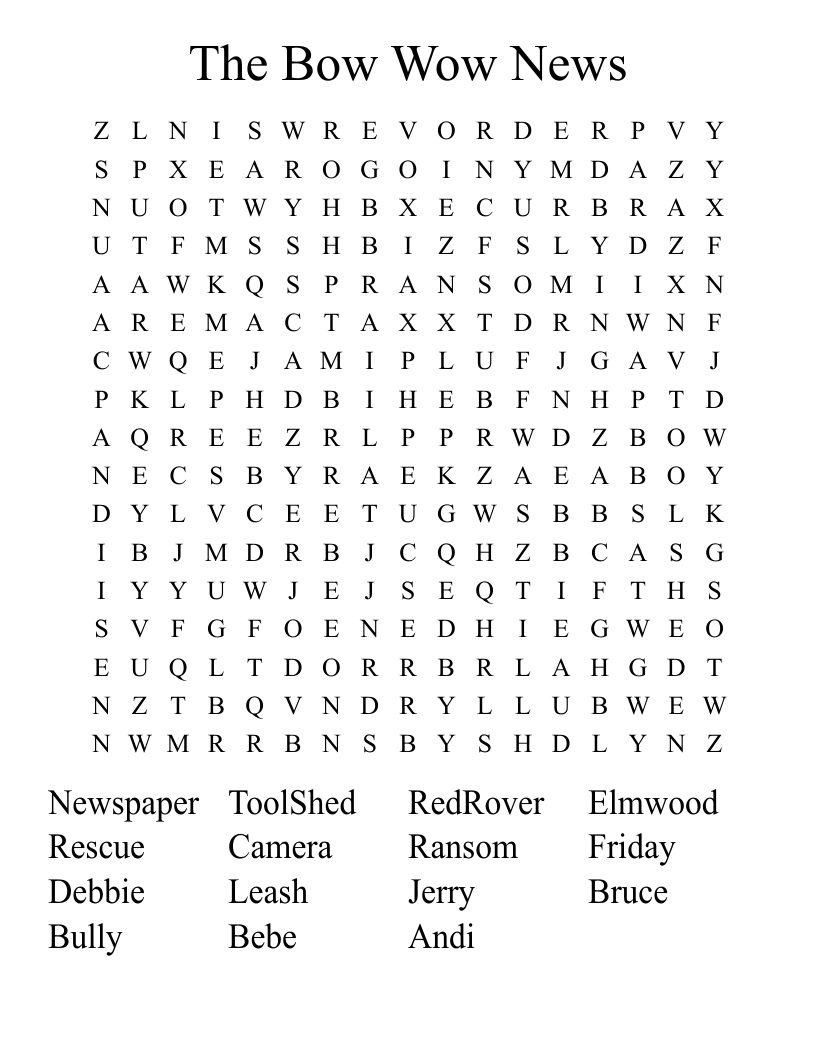 The Bow Wow News Word Search