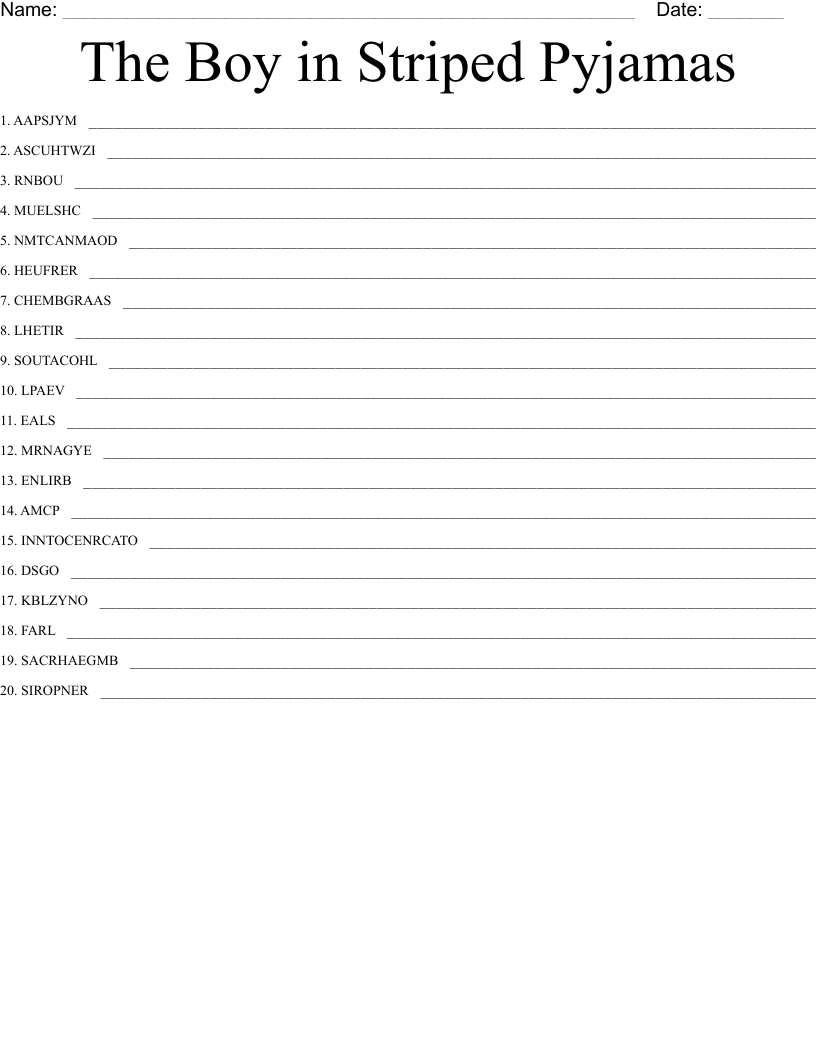The Boy in Striped Pyjamas Word Scramble