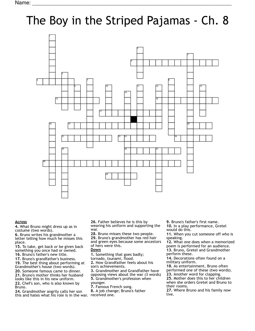 The Boy in the Striped Pajamas - Ch. 8 Crossword