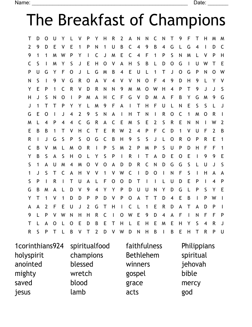 The Breakfast of Champions Word Search