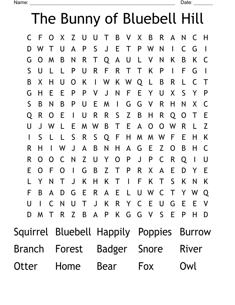 The Bunny of Bluebell Hill Word Search