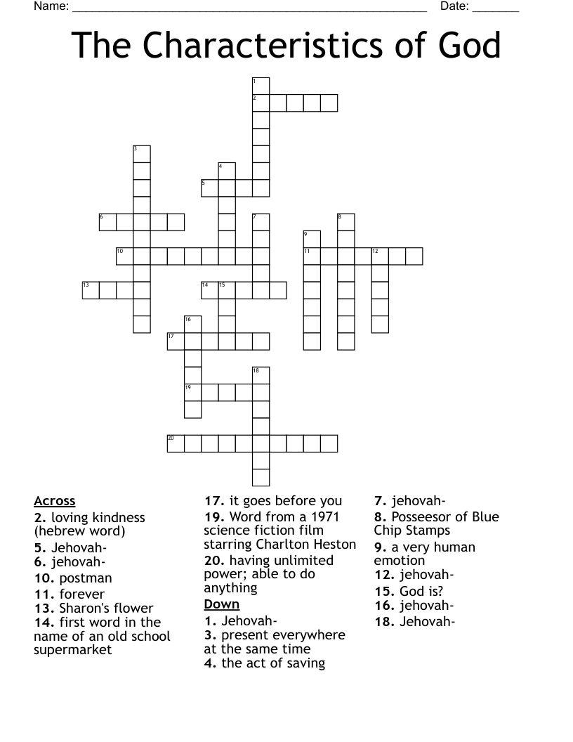 The Characteristics Of God Crossword WordMint