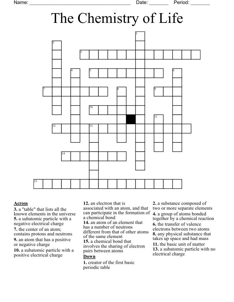The Chemistry Of Life Crossword WordMint