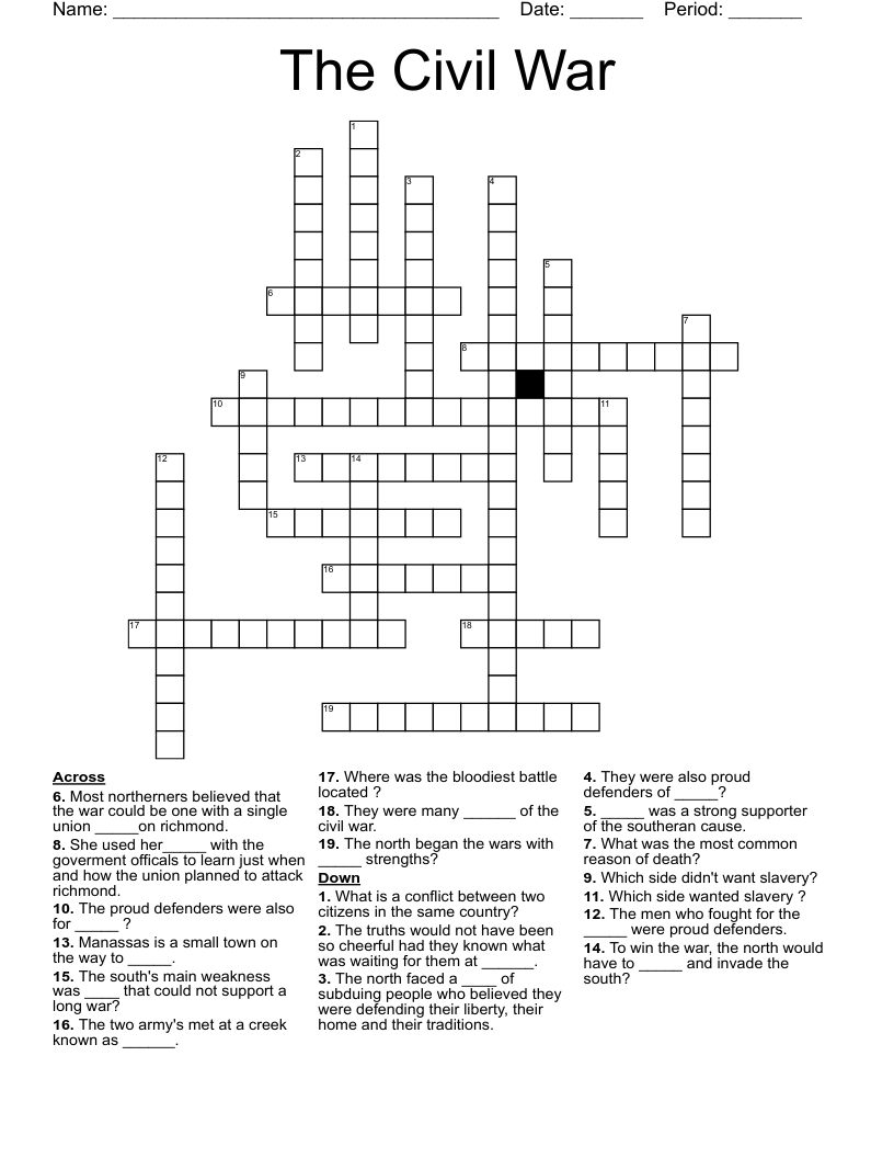 The Civil War Crossword WordMint