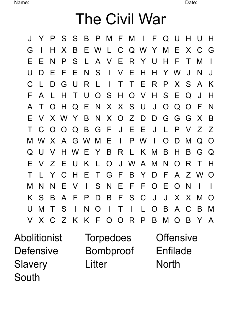 The Civil War Word Search