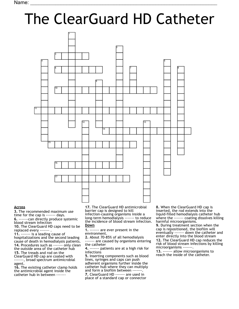 The ClearGuard HD Catheter Crossword WordMint