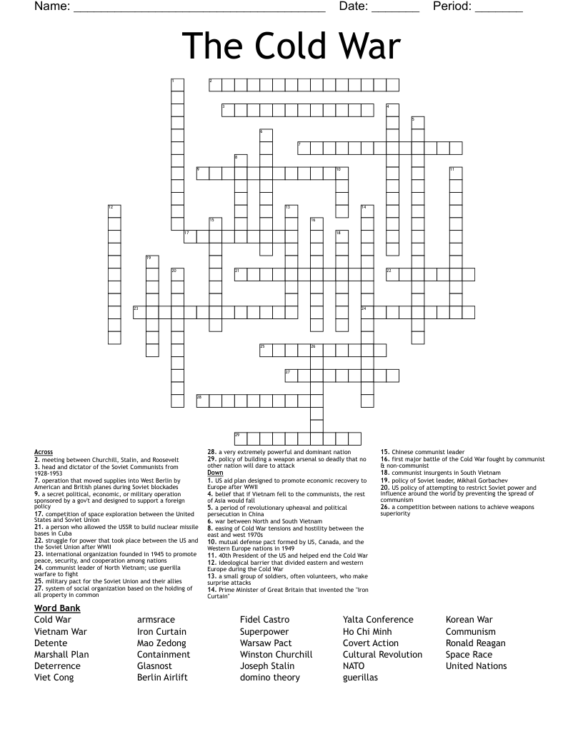 Cold War Review Crossword Puzzle Ilovepinkkandyse