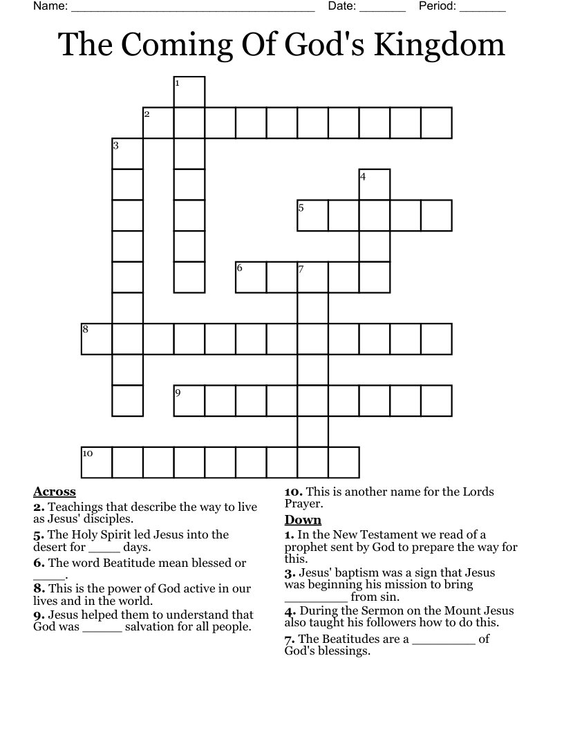 The Coming Of God's Kingdom Crossword