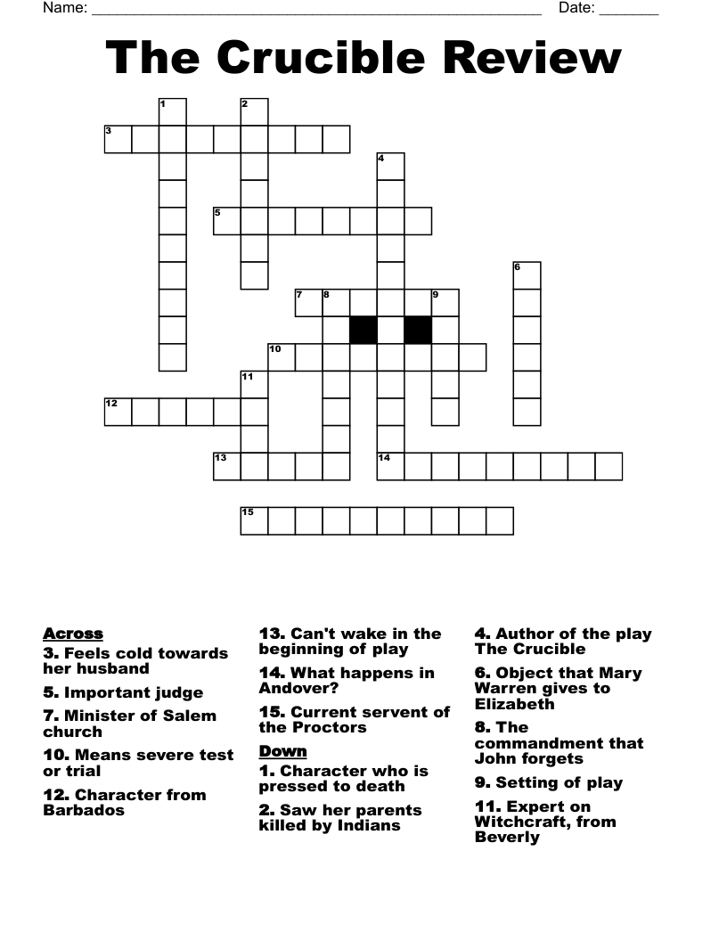 The Crucible Crossword Puzzle Answer Key Douroubi
