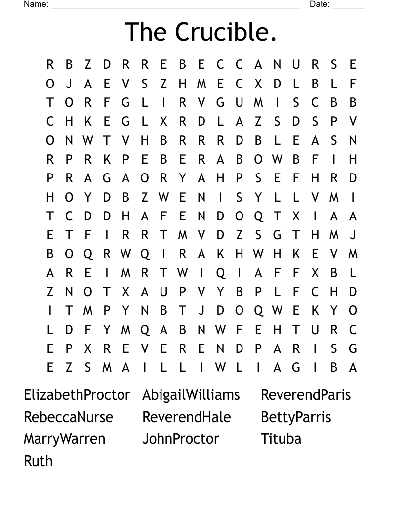 The Crucible.  Word Search