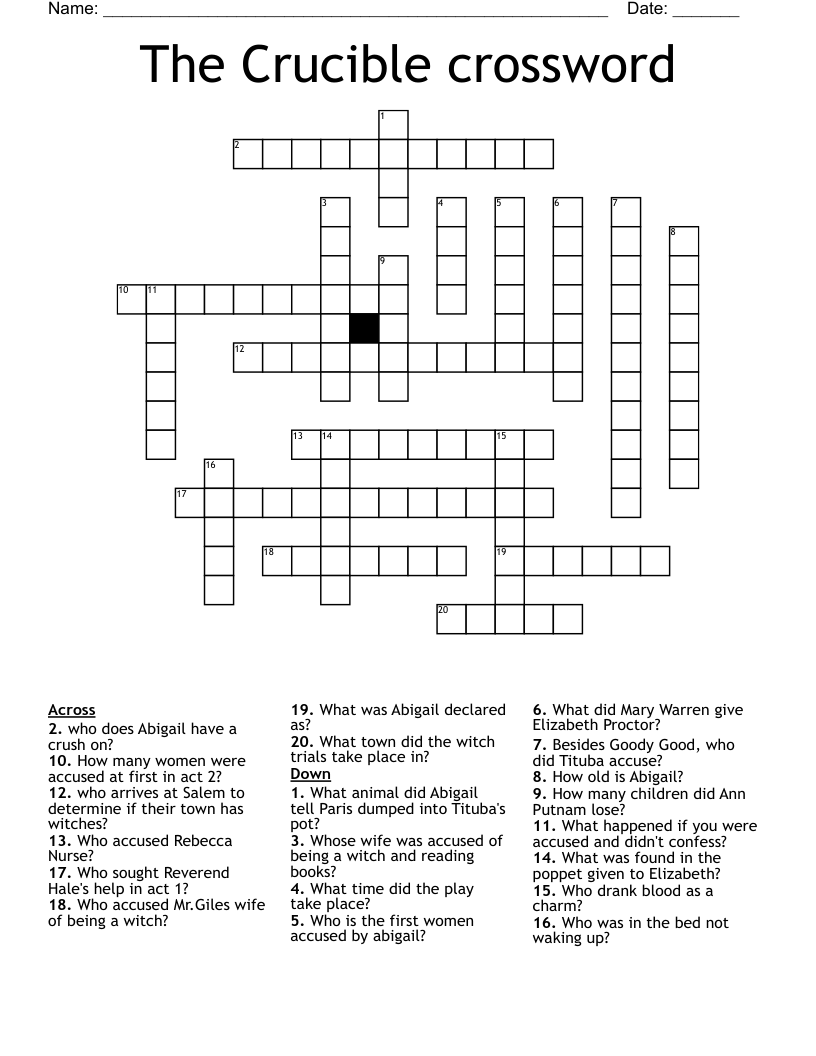 The Crucible Crossword Puzzle Answer Key Douroubi