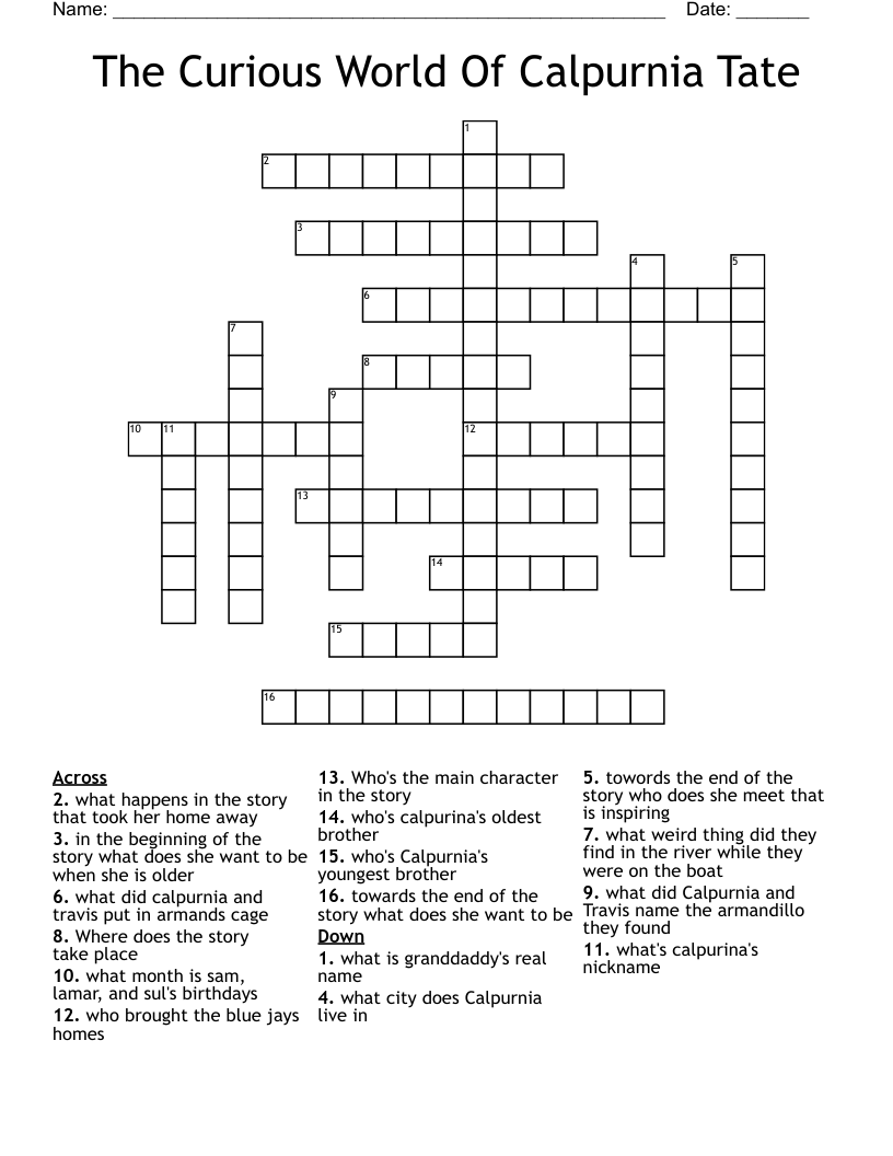 The Curious World Of Calpurnia Tate Crossword